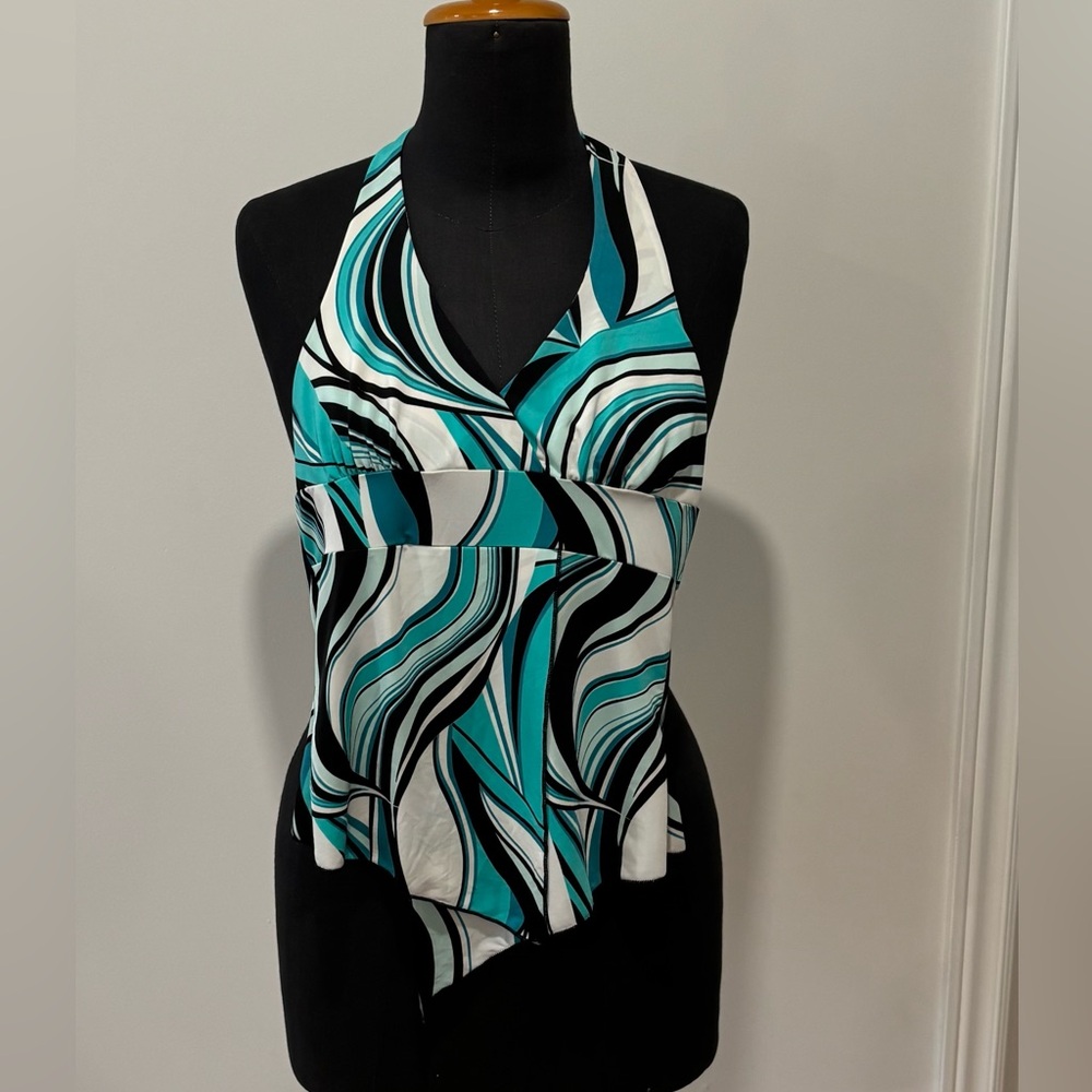 Forever 21 Striped Teal and White Halter Blouse